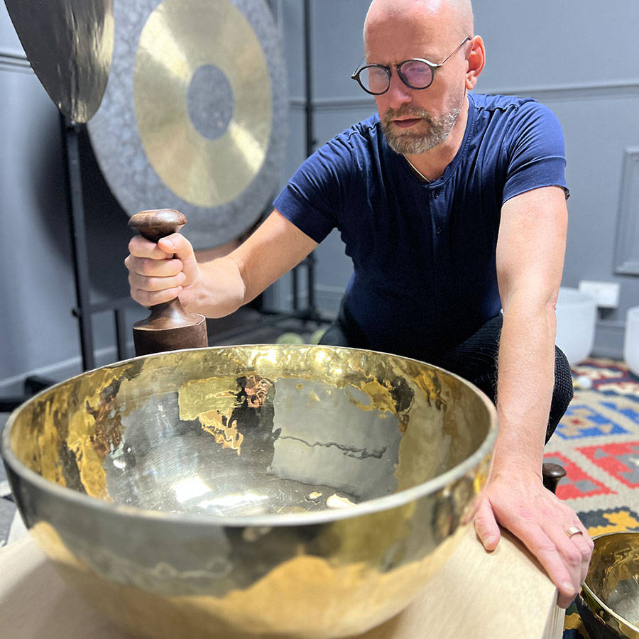 David playing a very large singing bowl