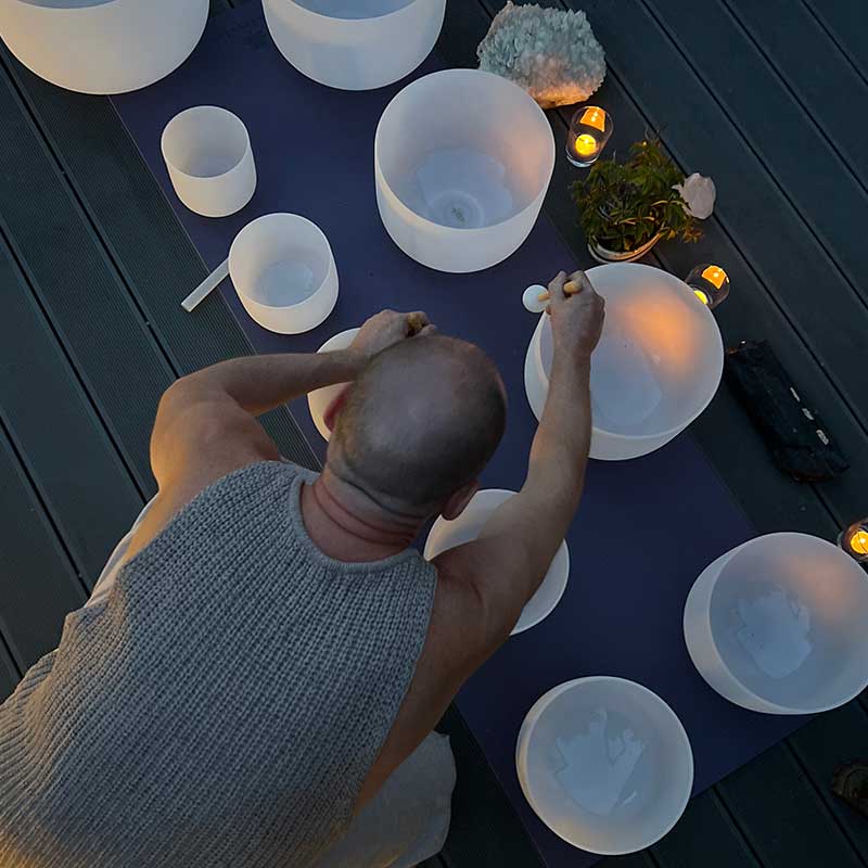 David playing crystal bowls