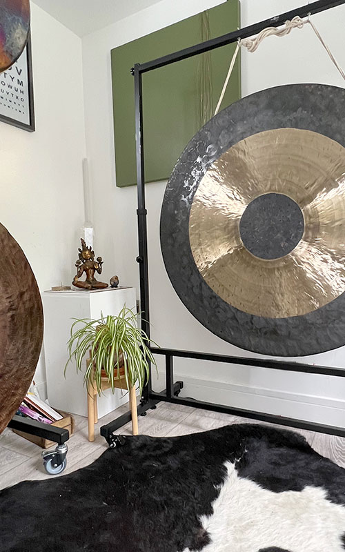 Chau gongs in the garden studio